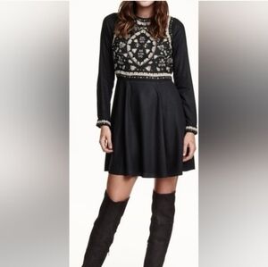 H&M Black Long Sleeve Dress with Cream intricate embellishments